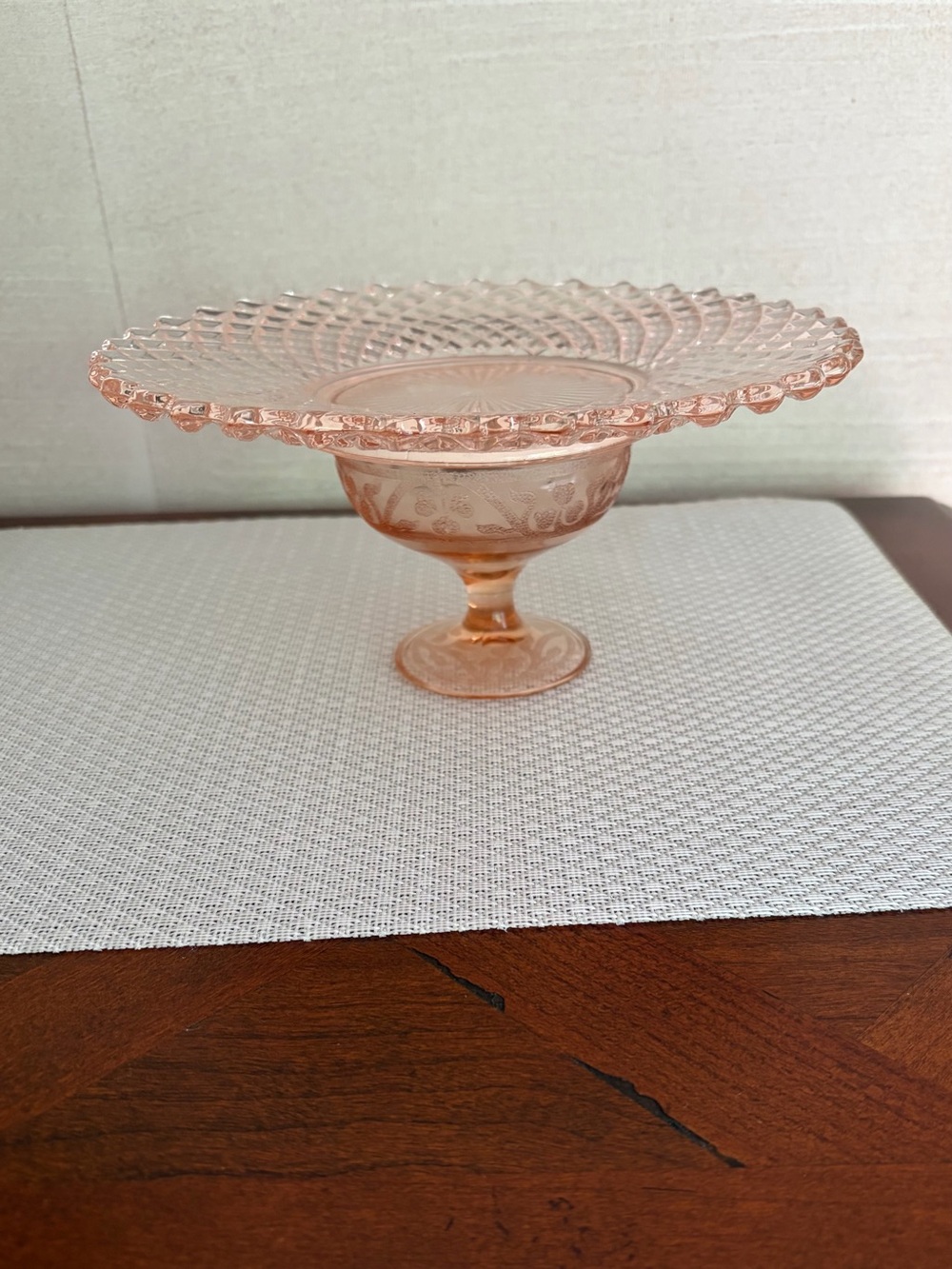 Vintage Pink Glass Pedestal Cake Stand